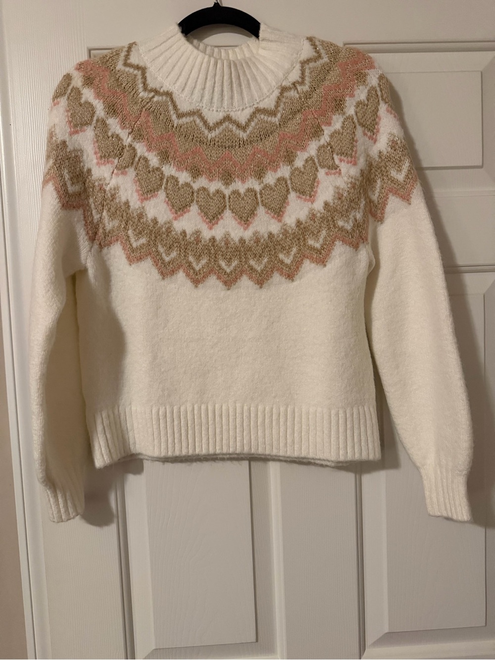 Ann Taylor Loft Women’s Cream Fair Isle Heart Yoke Sweater in perfect condition